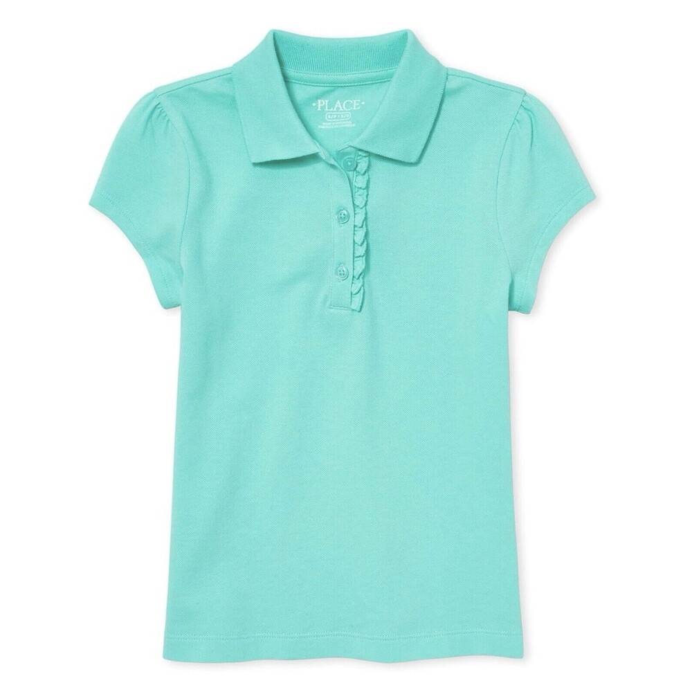 The Children's Place girls Uniform Ruffle Pique Polo Shirt Torquois Prose M A12